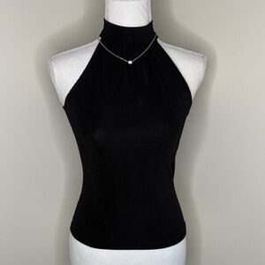 White Moon Chic Black Halter Neck Tank Top. Small